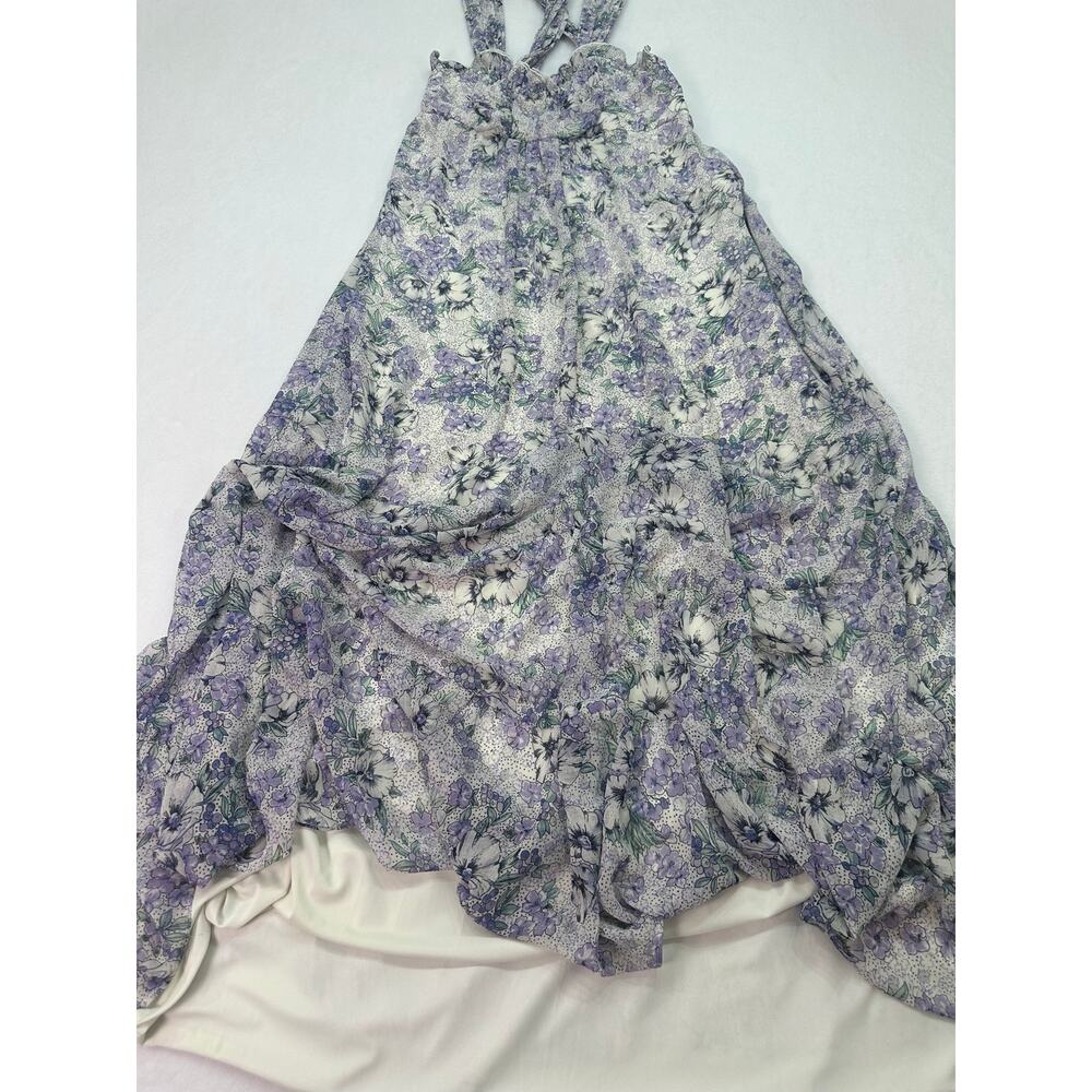 31 Sons de Mode Lavender Floral Ruffle Maxi Dress Sleeveless Cross Back 38/Small - Picture 7 of 10